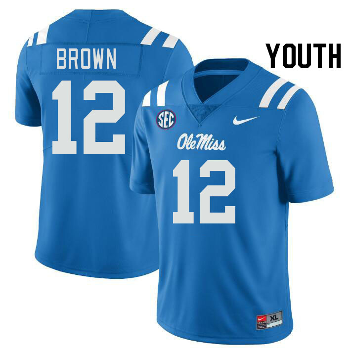 Youth #12 Bralon Brown Ole Miss Rebels College Football Jerseyes Stitched Sale-Powder Blue - Click Image to Close